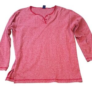 Gap Womens Red Marl Knit Long Sleeve Henley Top Satin Trim‎ Neckline